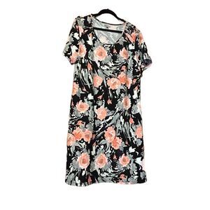 Avenue Black and Peach Sheath Midi Dress V-Neck Casual 18/20